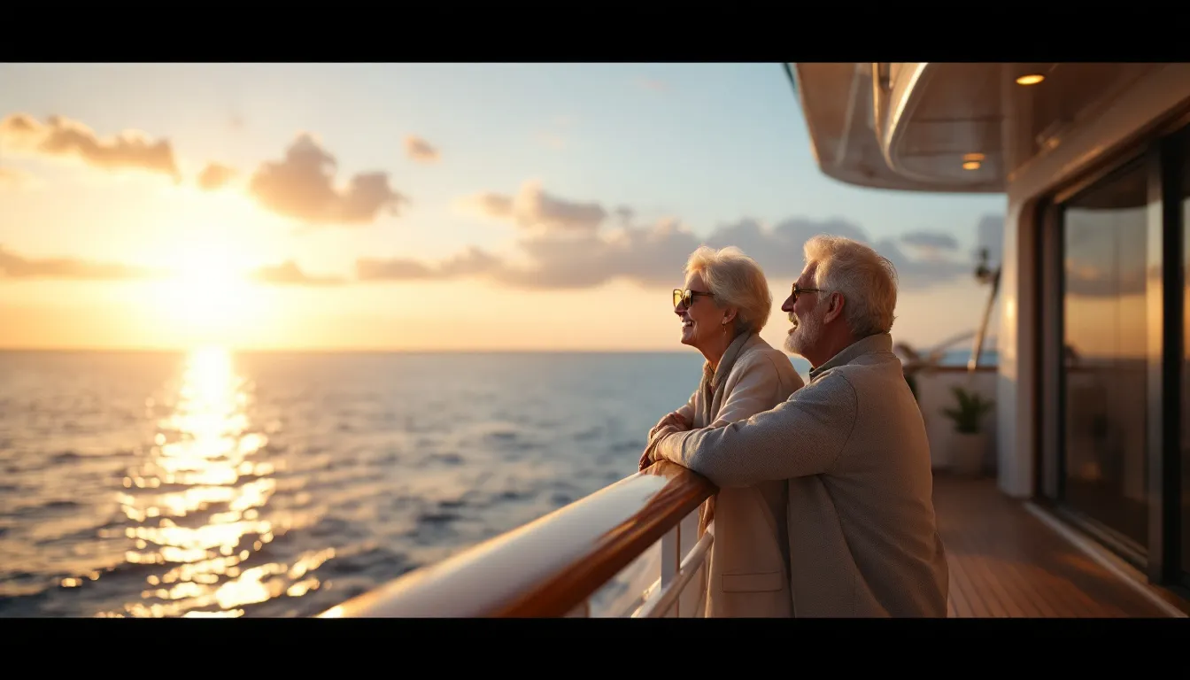 Een gelukkig gezin geniet van het uitzicht vanaf het dek van een luxe cruiseschip tijdens een zonsondergang op zee.
